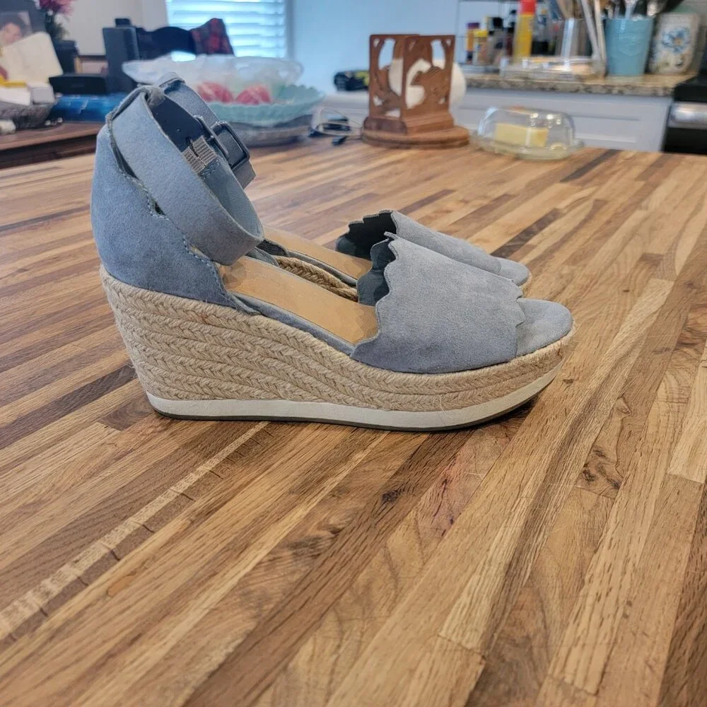 Francesca's Addilyn Espadrille Wedge Sandal Blue Faux Suede